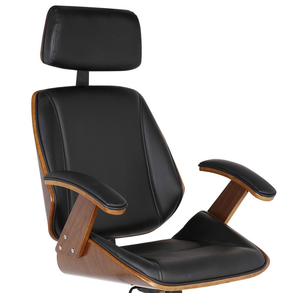 Armen Living - Century Office Chair with Multifunctional Mechanism in Chrome finish with Black Faux Leather and Walnut Veneer Back - LCCEOFCHBL veiw 2