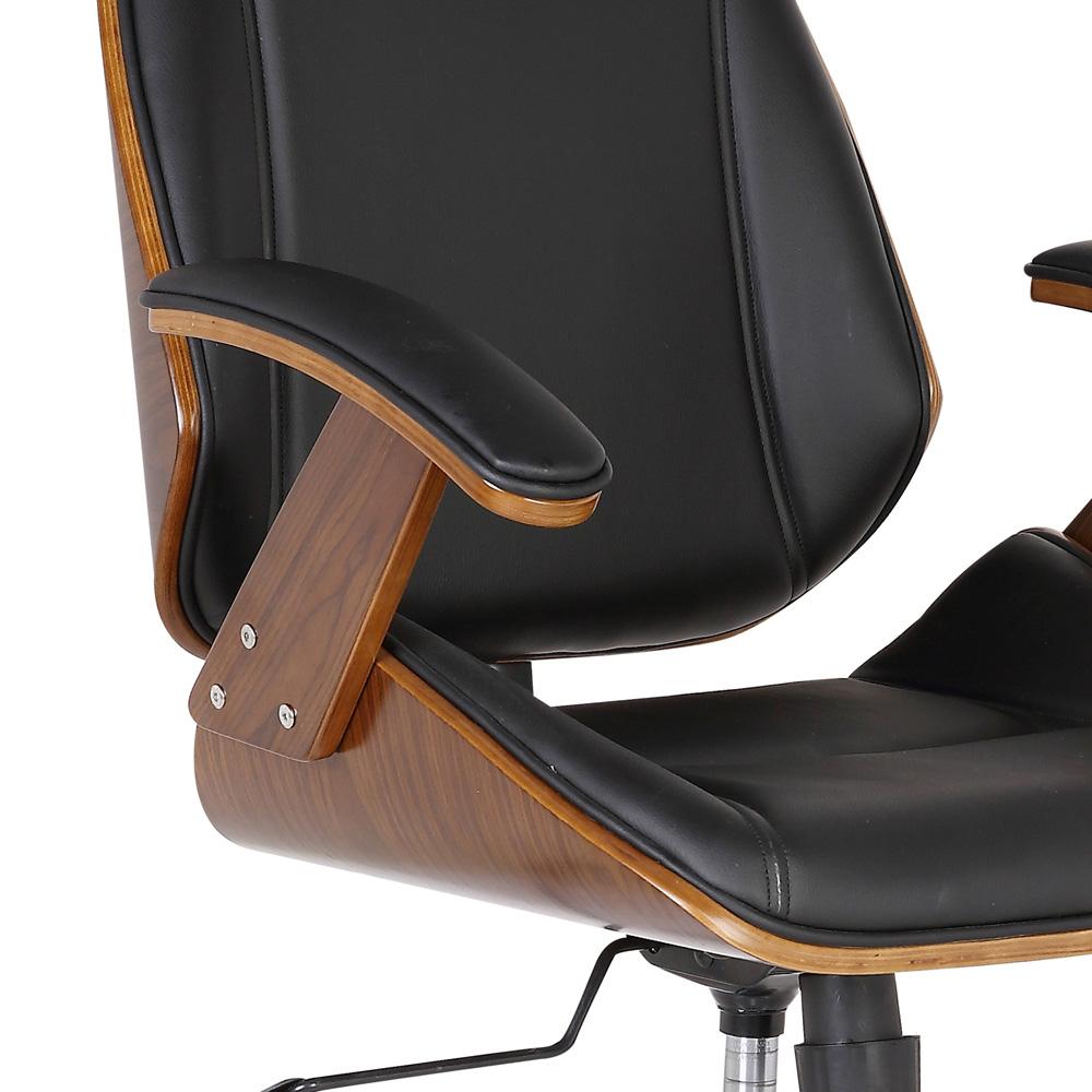 Armen Living - Century Office Chair with Multifunctional Mechanism in Chrome finish with Black Faux Leather and Walnut Veneer Back - LCCEOFCHBL veiw 3