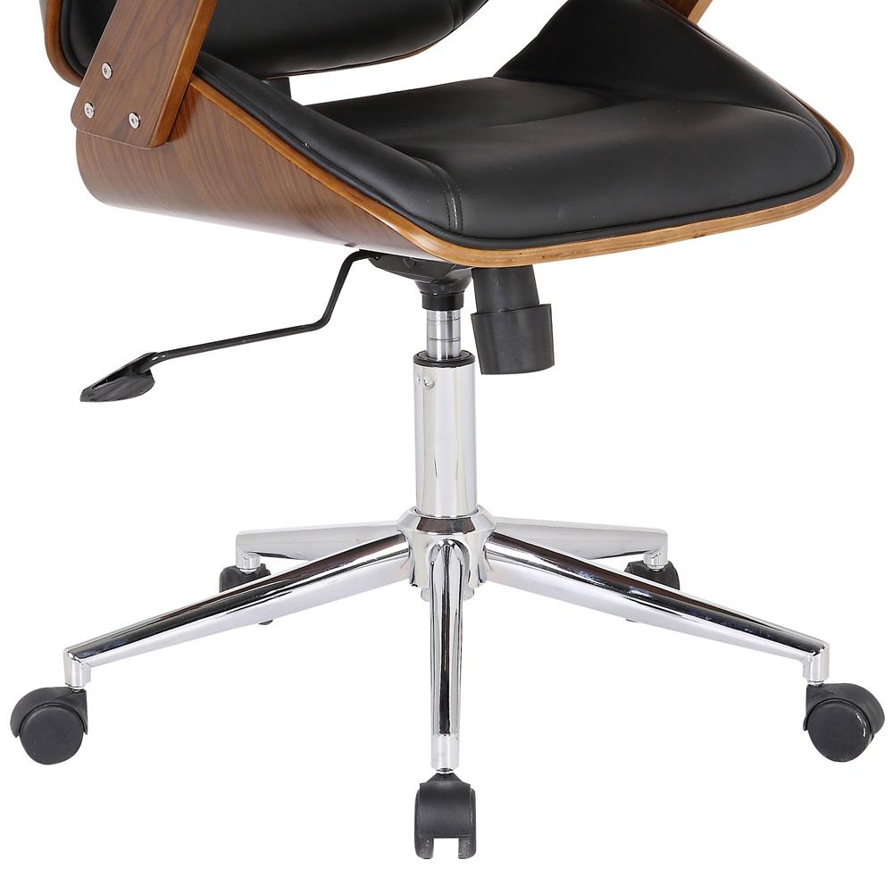 Armen Living - Century Office Chair with Multifunctional Mechanism in Chrome finish with Black Faux Leather and Walnut Veneer Back - LCCEOFCHBL veiw 4