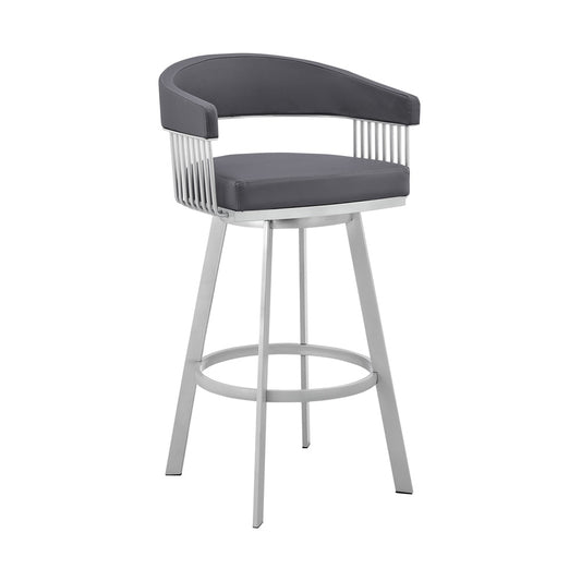 Armen Living - Chelsea 25in Slate Grey Faux Leather and Silver Metal Bar Stool - LCCSBASLGR26 veiw 1