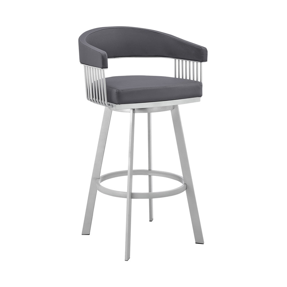 Armen Living - Chelsea 29in Slate Grey Faux Leather and Silver Metal Bar Stool - LCCSBASLGR30 veiw 1