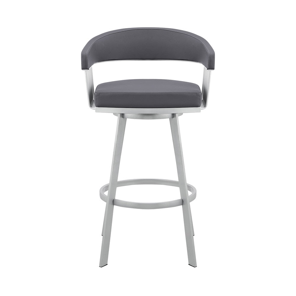 Armen Living - Chelsea 29in Slate Grey Faux Leather and Silver Metal Bar Stool - LCCSBASLGR30 veiw 2