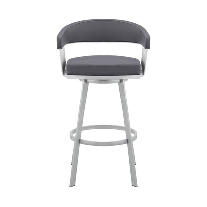 Armen Living - Chelsea 29in Slate Grey Faux Leather and Silver Metal Bar Stool - LCCSBASLGR30 veiw 2