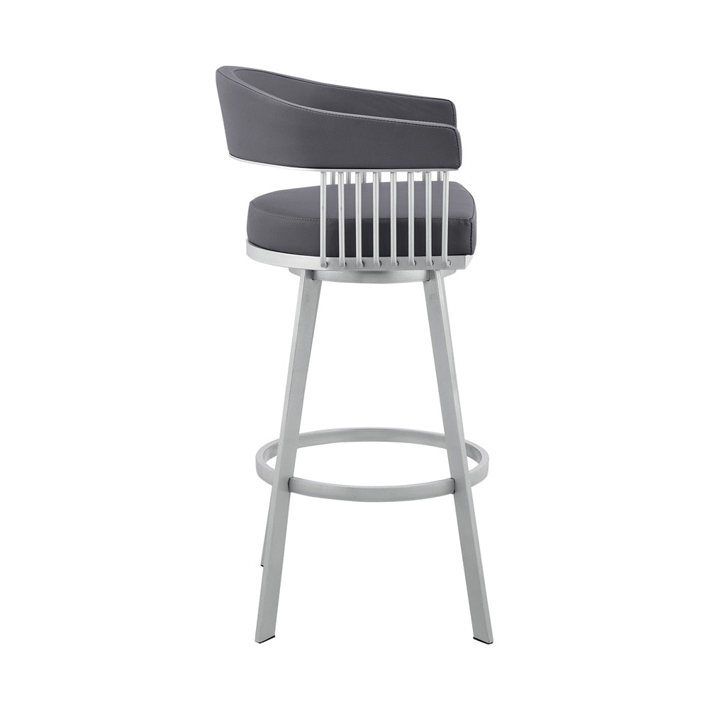 Armen Living - Chelsea 29in Slate Grey Faux Leather and Silver Metal Bar Stool - LCCSBASLGR30 veiw 3