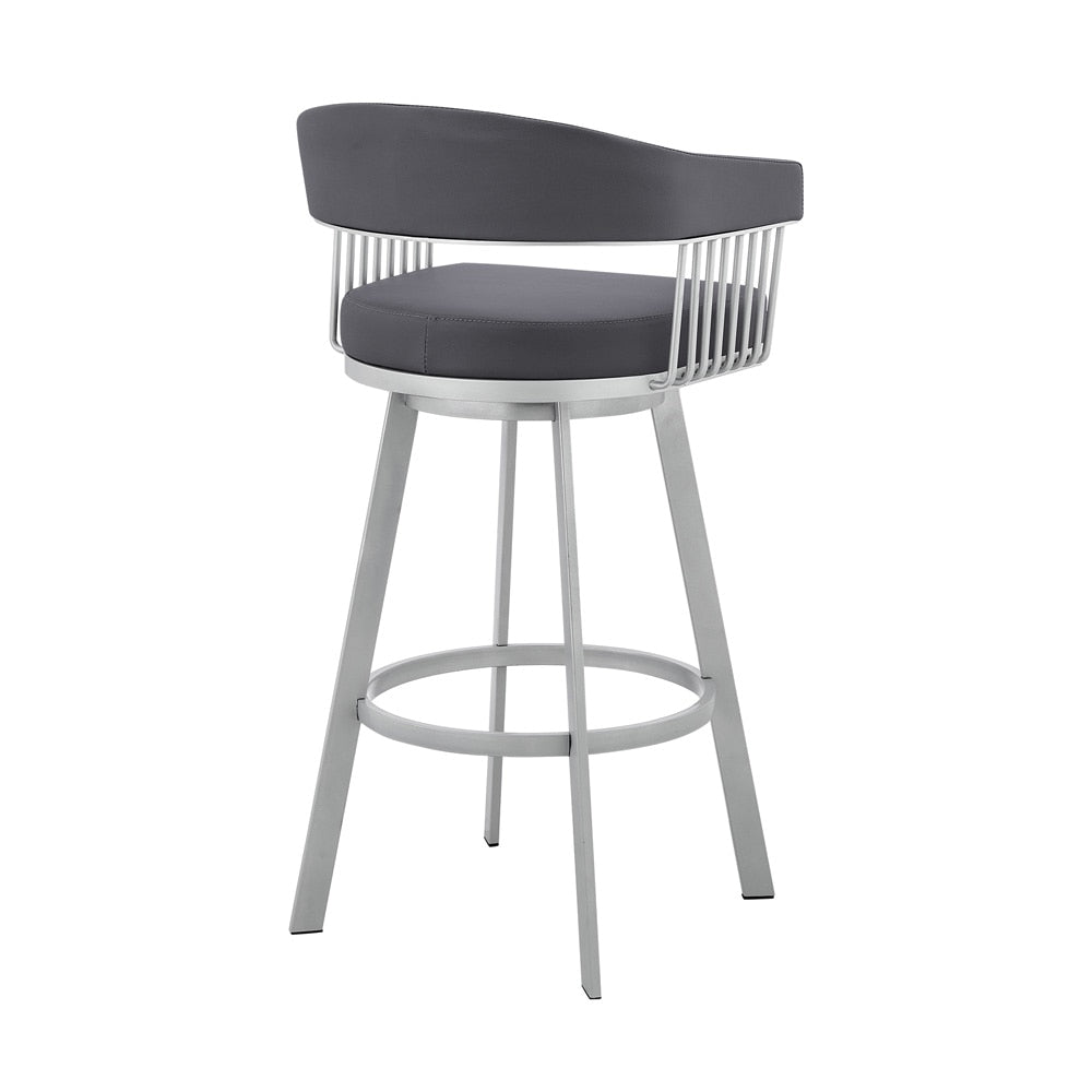 Armen Living - Chelsea 29in Slate Grey Faux Leather and Silver Metal Bar Stool - LCCSBASLGR30 veiw 4