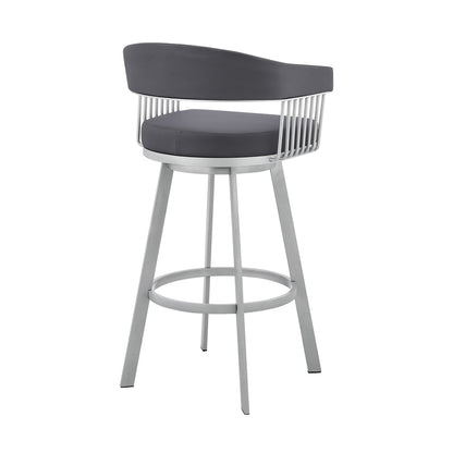 Armen Living - Chelsea 29in Slate Grey Faux Leather and Silver Metal Bar Stool - LCCSBASLGR30 veiw 4