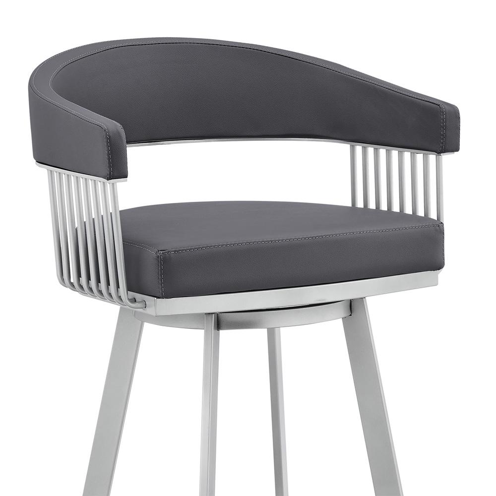 Armen Living - Chelsea 29in Slate Grey Faux Leather and Silver Metal Bar Stool - LCCSBASLGR30 veiw 6