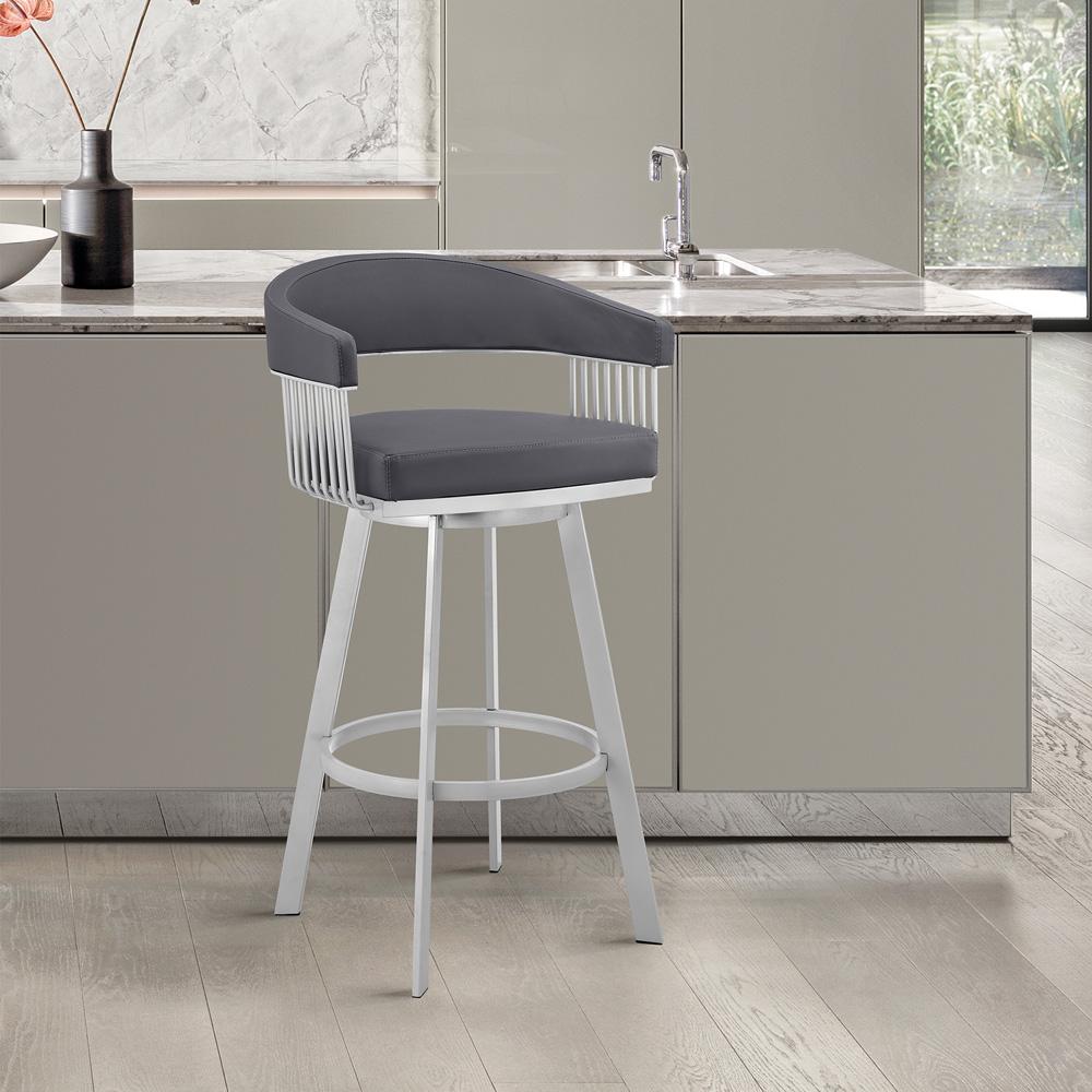 Armen Living - Chelsea 29in Slate Grey Faux Leather and Silver Metal Bar Stool - LCCSBASLGR30 veiw 9