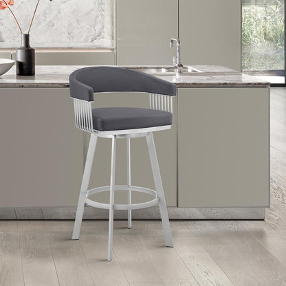 Armen Living - Chelsea 29in Slate Grey Faux Leather and Silver Metal Bar Stool - LCCSBASLGR30 veiw 9