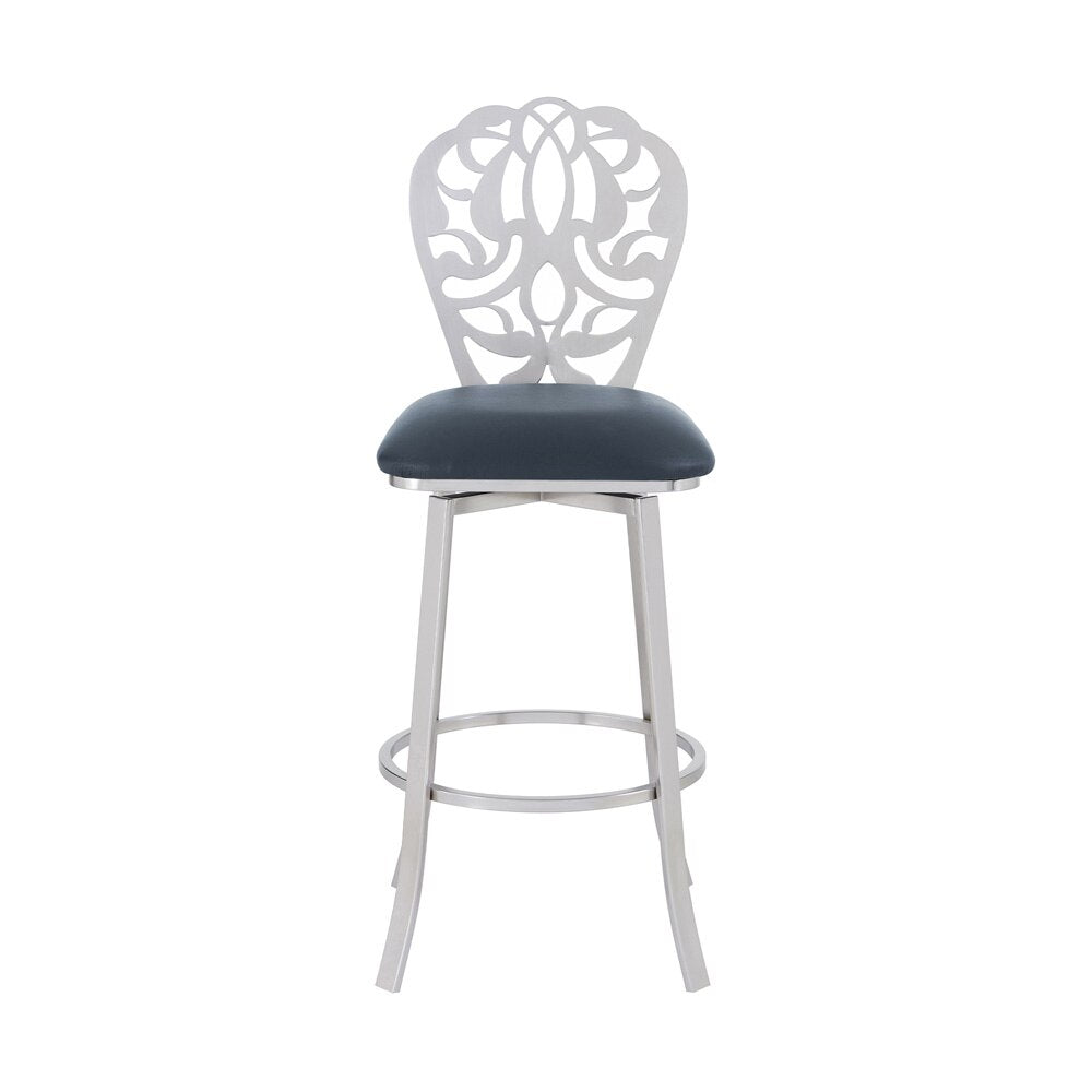 Armen Living - Cherie Contemporary 26in Counter Height Barstool in Brushed Stainless Steel Finish and Gray Faux Leather - LCCHBABSGR26 veiw 2