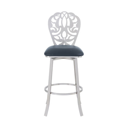 Armen Living - Cherie Contemporary 26in Counter Height Barstool in Brushed Stainless Steel Finish and Gray Faux Leather - LCCHBABSGR26 veiw 2