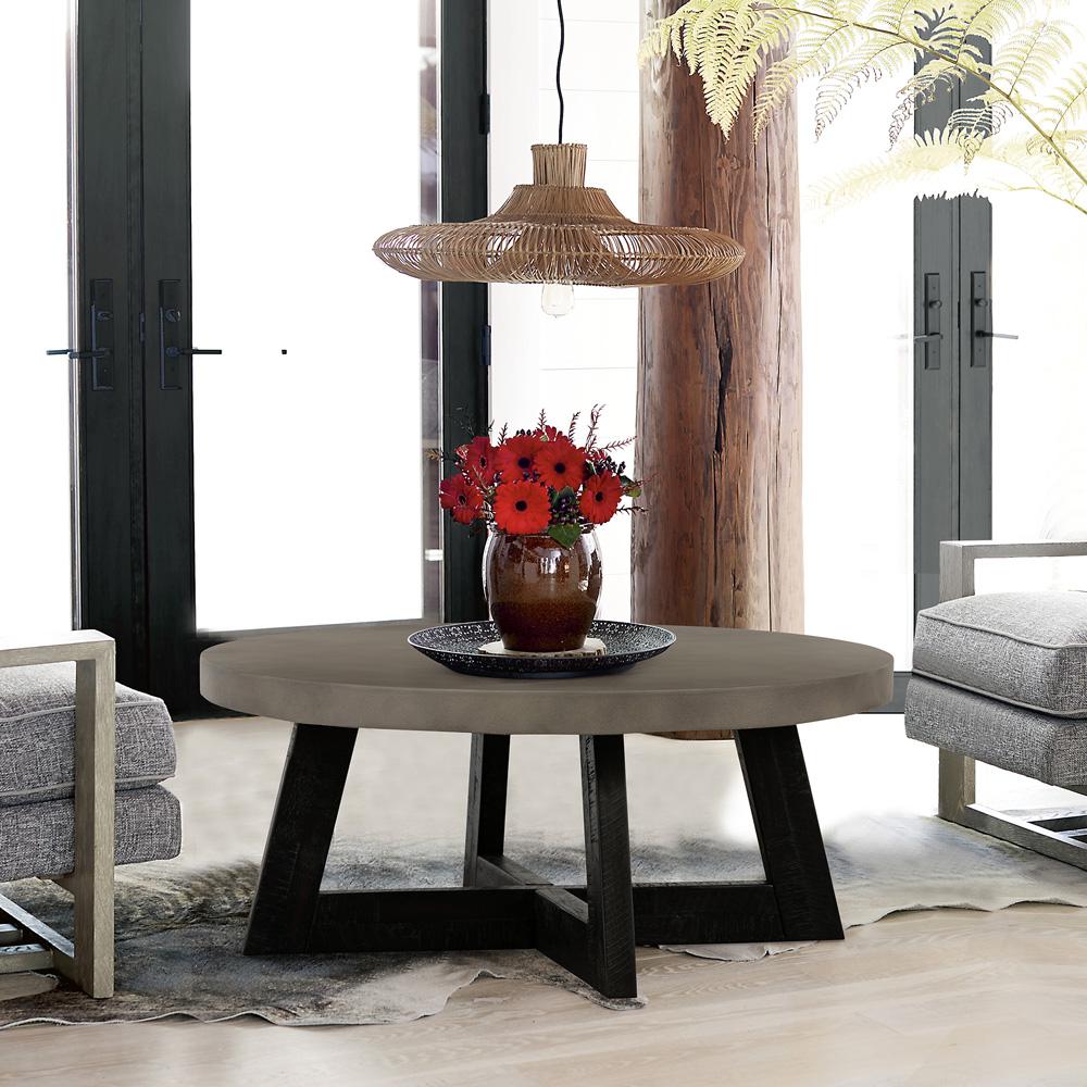 Armen Living - Chester Modern Concrete and Acacia Round Coffee Table - LCCHCOCC veiw 7