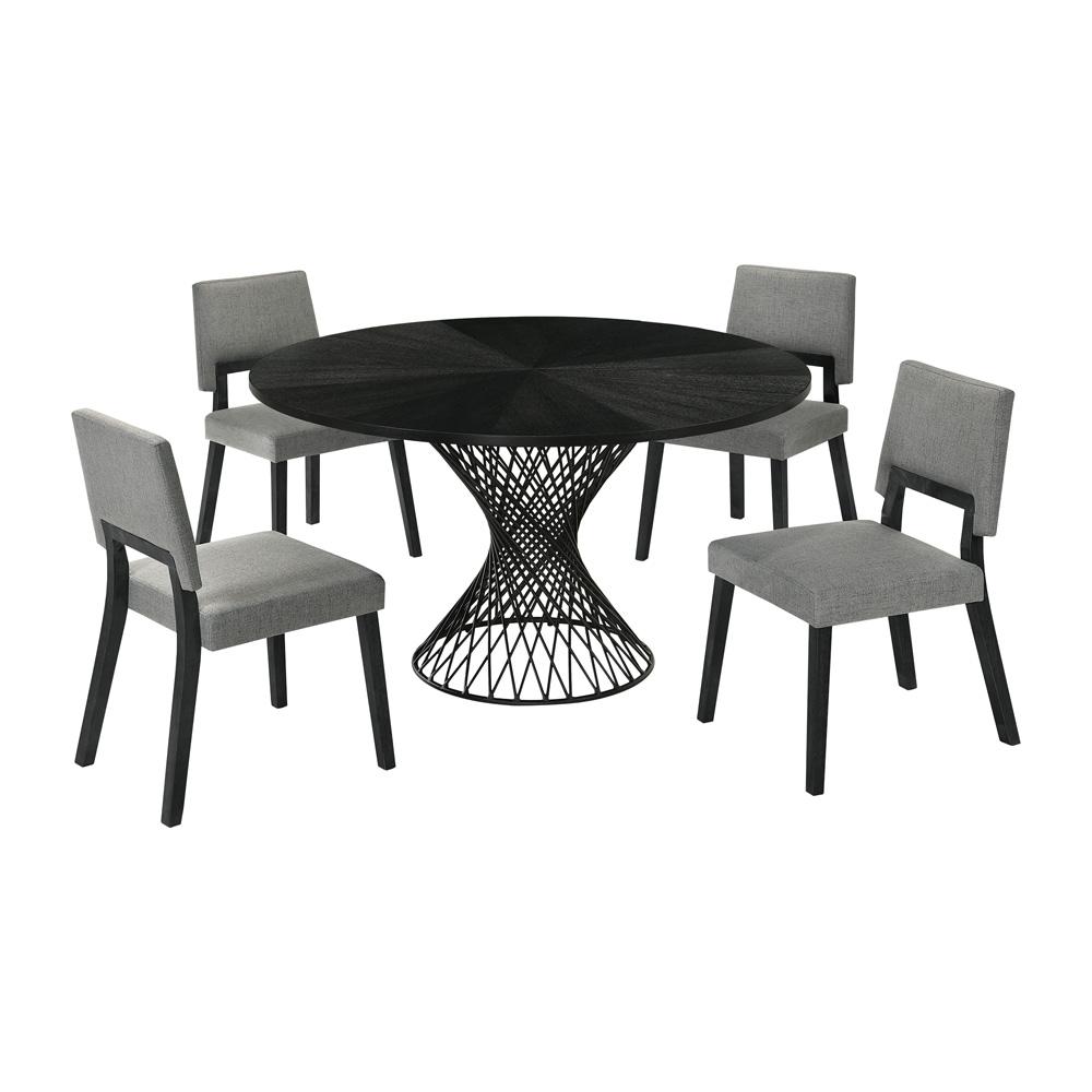 Armen Living - Cirque Channell 5 Piece Black Wood Dining Table Set with Charcoal Fabric - SETCHCQBLK5CH veiw 1