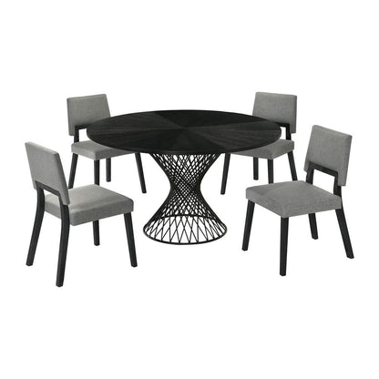 Armen Living - Cirque Channell 5 Piece Black Wood Dining Table Set with Charcoal Fabric - SETCHCQBLK5CH veiw 1