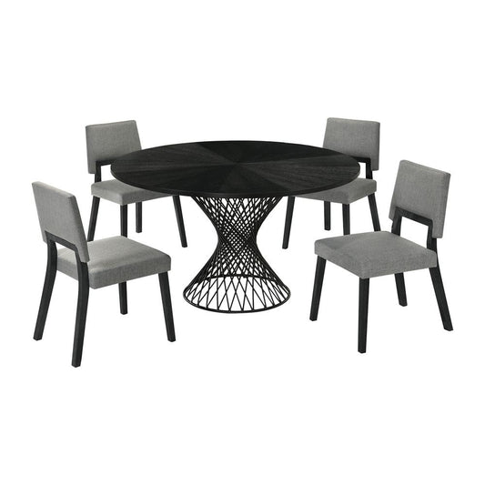 Armen Living - Cirque Channell 5 Piece Black Wood Dining Table Set with Charcoal Fabric - SETCHCQBLK5CH veiw 1