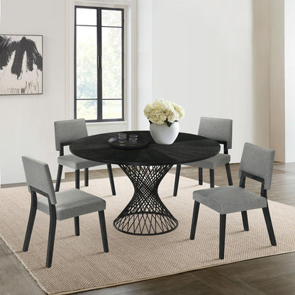 Armen Living - Cirque Channell 5 Piece Black Wood Dining Table Set with Charcoal Fabric - SETCHCQBLK5CH veiw 8