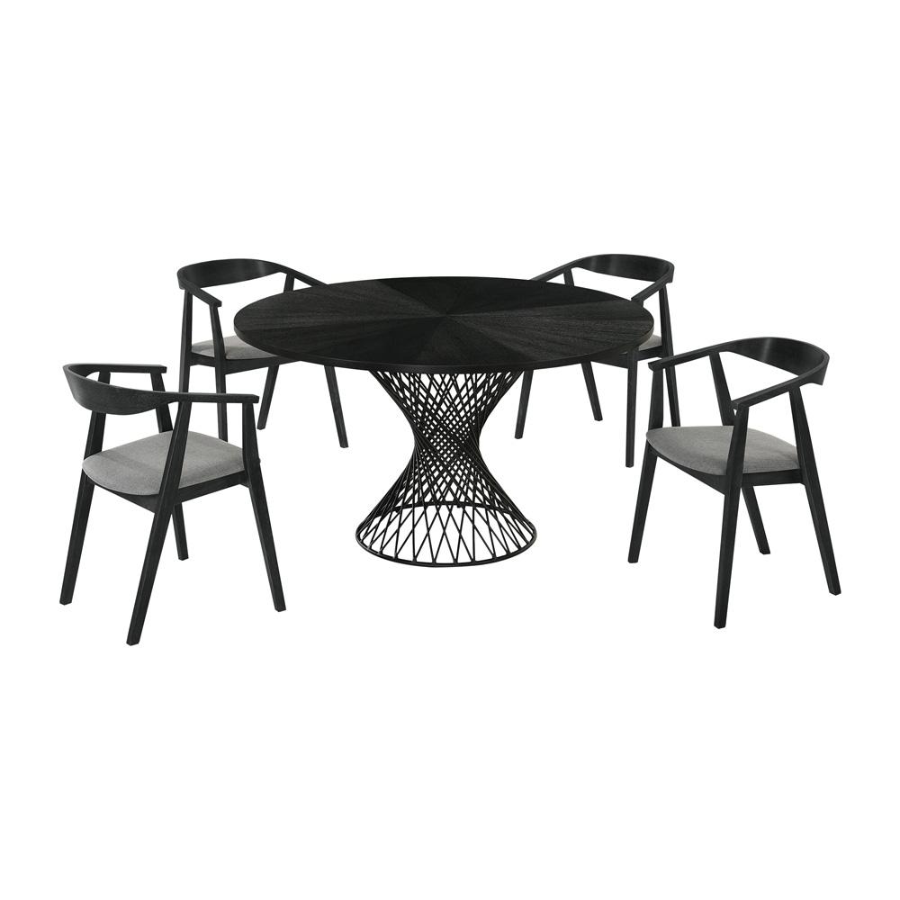 Armen Living - Cirque Santana 5 Piece Black Wood Dining Table Set with Charcoal Fabric - SETSACQ5BLK veiw 1