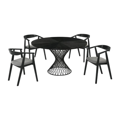 Armen Living - Cirque Santana 5 Piece Black Wood Dining Table Set with Charcoal Fabric - SETSACQ5BLK veiw 1