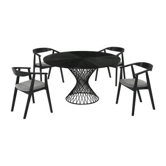 Armen Living - Cirque Santana 5 Piece Black Wood Dining Table Set with Charcoal Fabric - SETSACQ5BLK veiw 1
