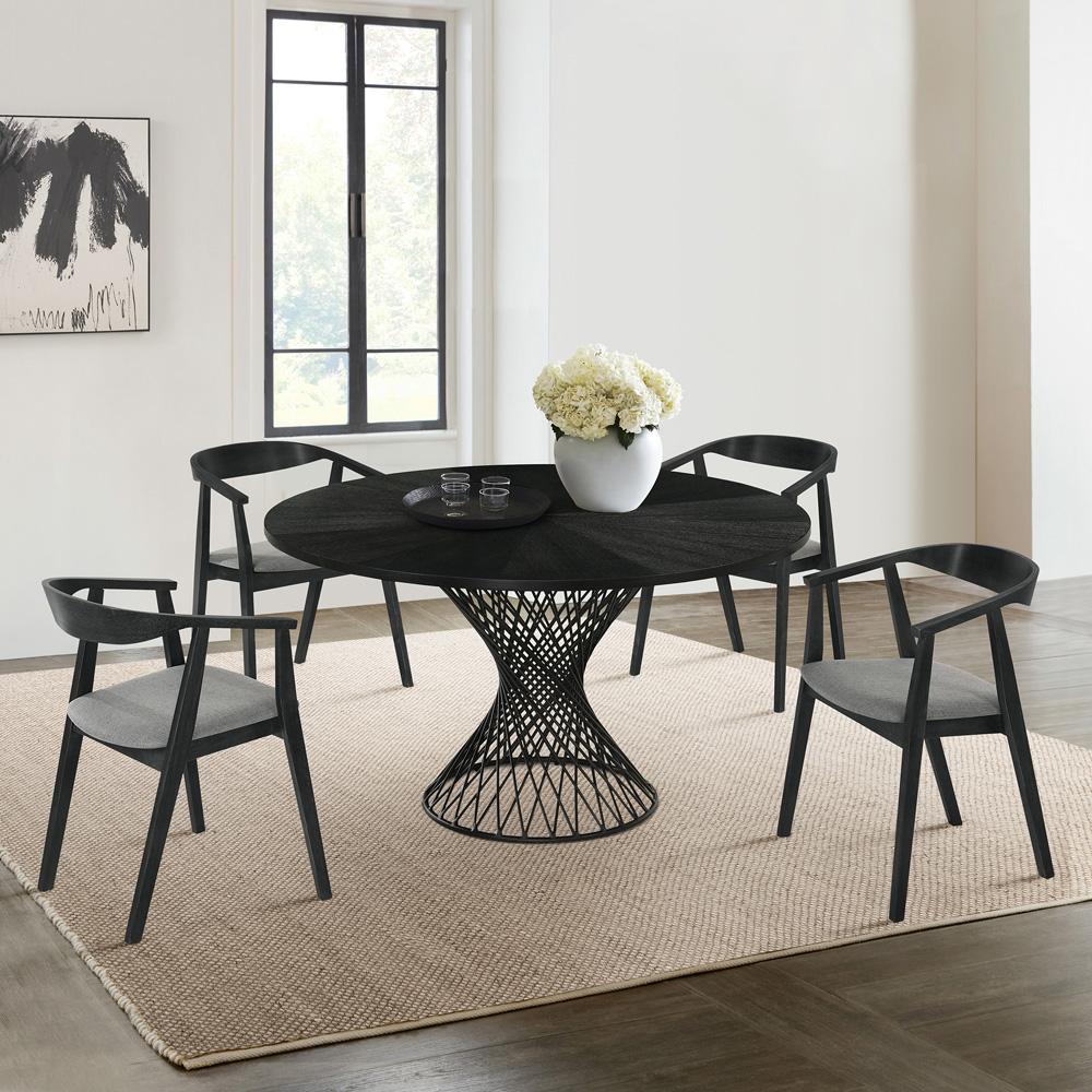 Armen Living - Cirque Santana 5 Piece Black Wood Dining Table Set with Charcoal Fabric - SETSACQ5BLK veiw 8