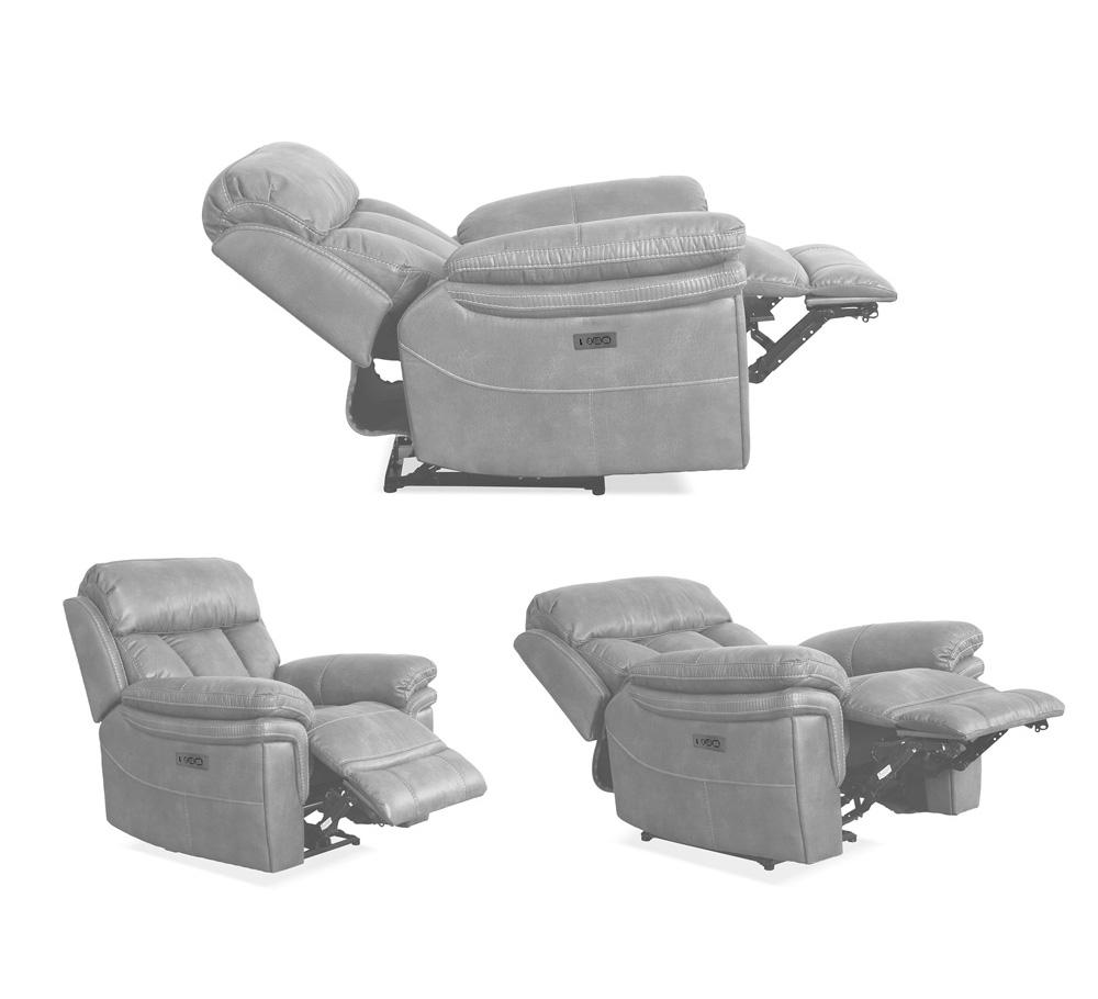 Armen Living - Claude Dual Power Headrest and Lumbar Support Recliner Chair in Light Grey Genuine Leather - LCCL1GR veiw 8