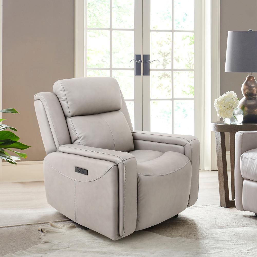 Armen Living - Claude Dual Power Headrest and Lumbar Support Recliner Chair in Light Grey Genuine Leather - LCCL1GR veiw 10