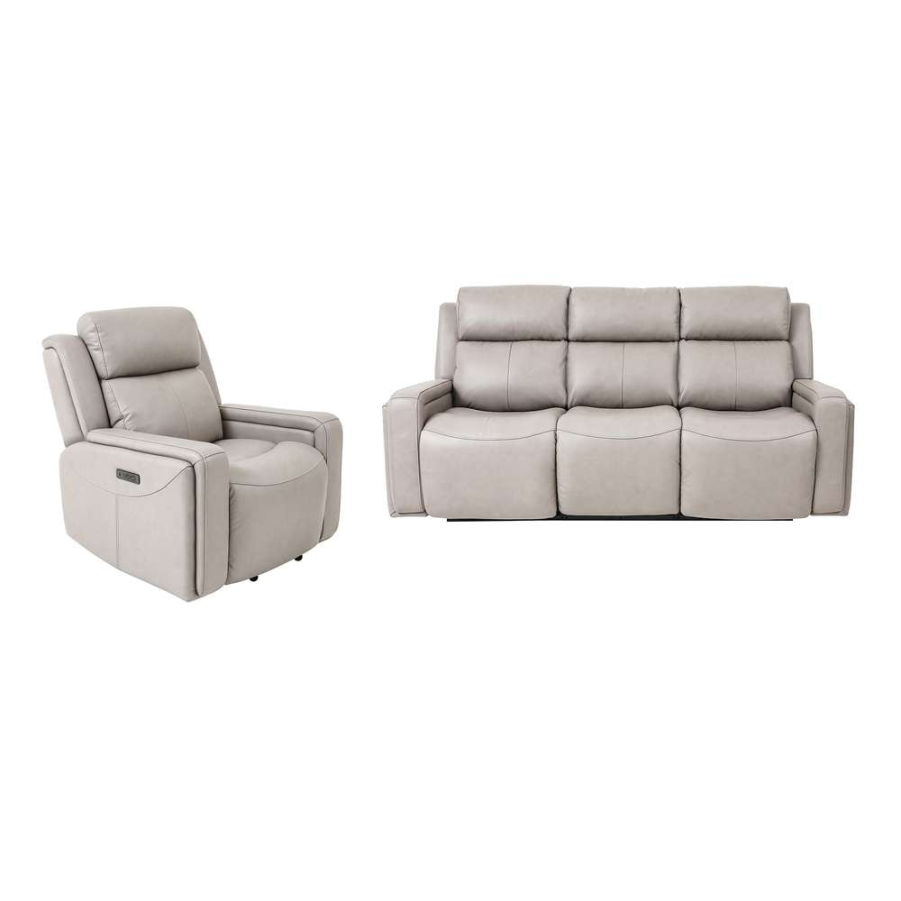 Armen Living - Claude Dual Power Headrest and Lumbar Support Reclining 2 Piece Sofa and Recliner Set in Light Grey Genuine Leather - SETCLGRY2PC veiw 1