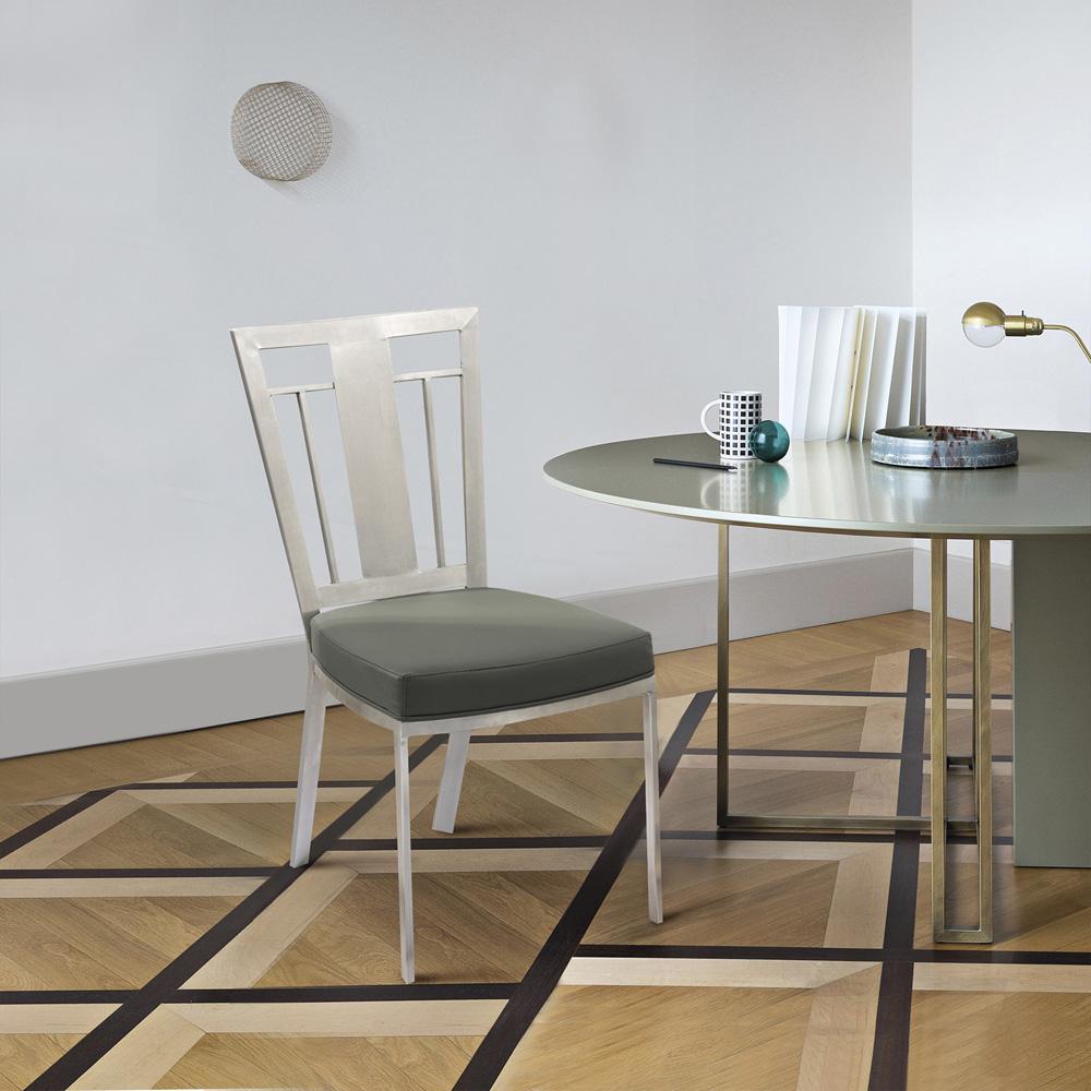Armen Living - Cleo Contemporary Dining Chair In Gray and Stainless Steel (Set of 2) - LCCLCHGRB201 veiw 6