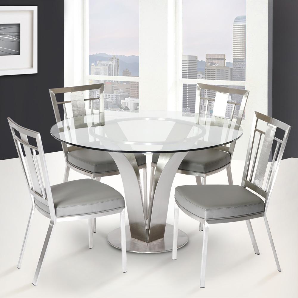 Armen Living - Cleo Contemporary Dining Table In Stainless Steel With Clear Glass - LCCLDIB201TO veiw 3