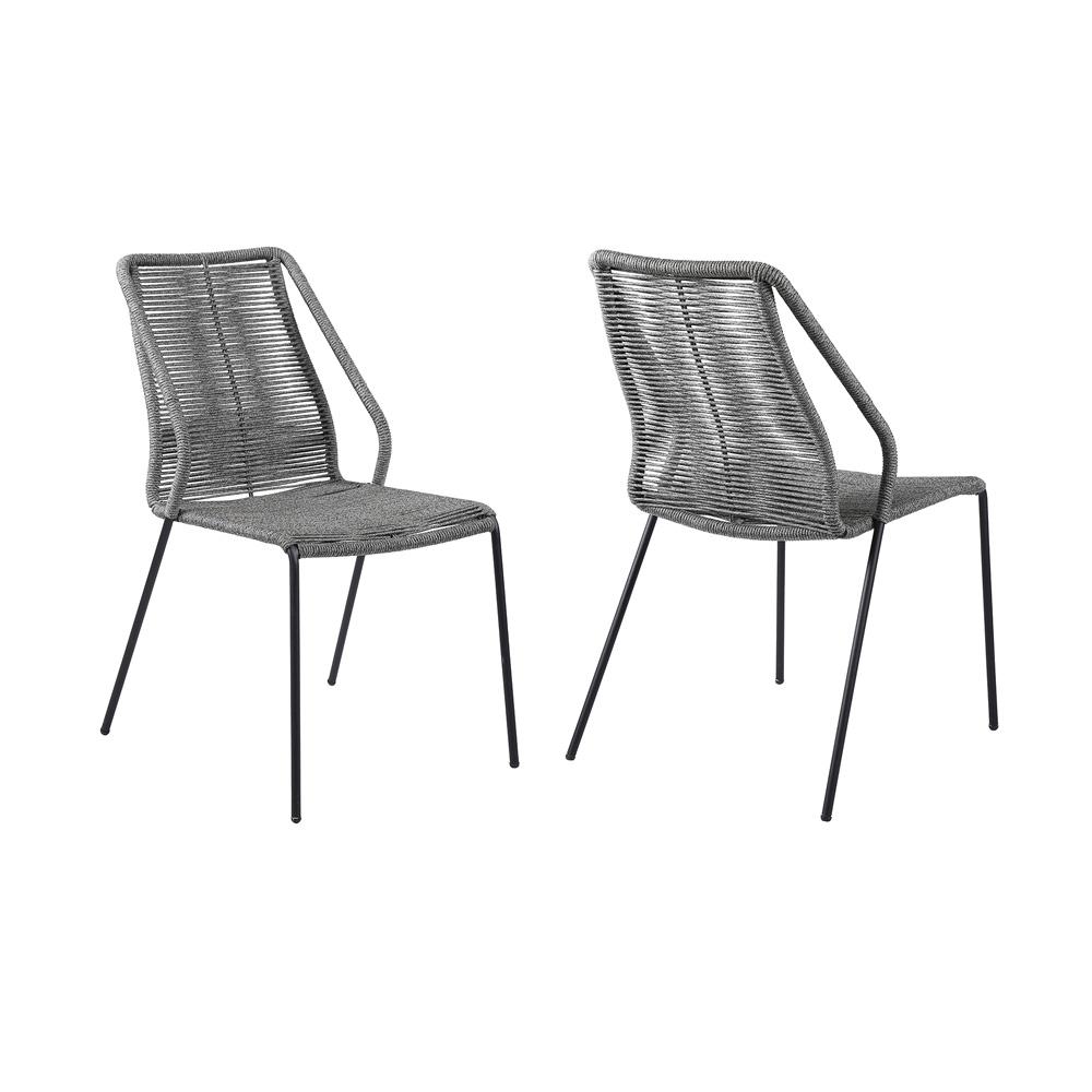 Armen Living - Clip Indoor Outdoor Stackable Steel Dining Chair with Grey Rope (Set of 2) - LCCPSIGRY view 1