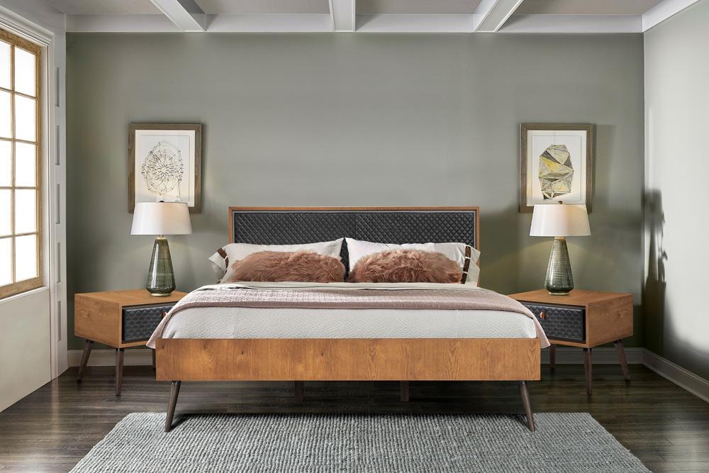 Armen Living - Coco Rustic 3 Piece Upholstered Platform Bedroom set in King with 2 Nightstands  - SETCOBDKG3A veiw 6