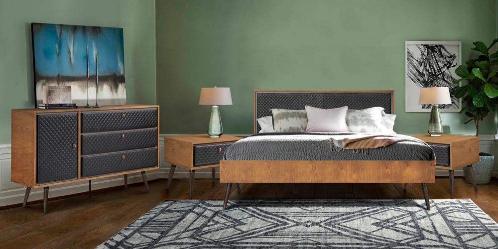 Armen Living - Coco Rustic 4 piece Upholstered Platform Bedroom Set in King with Dresser and 2 Nightstands  - SETCOBDKG4B veiw 7