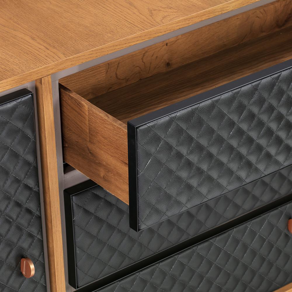 Armen Living - Coco Rustic Oak Wood and Faux Leather Dresser - LCCODRBAL veiw 5