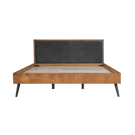 Armen Living - Coco Rustic Oak Wood Upholstered Faux Leather King Platform Bed - LCCOBDBALKG veiw 2