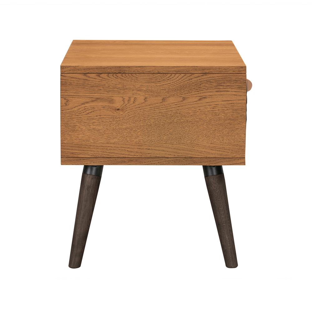 Armen Living - Coco Rustic Single Drawer Oak Wood and Faux Leather Nightstand - LCCOLABAL veiw 2