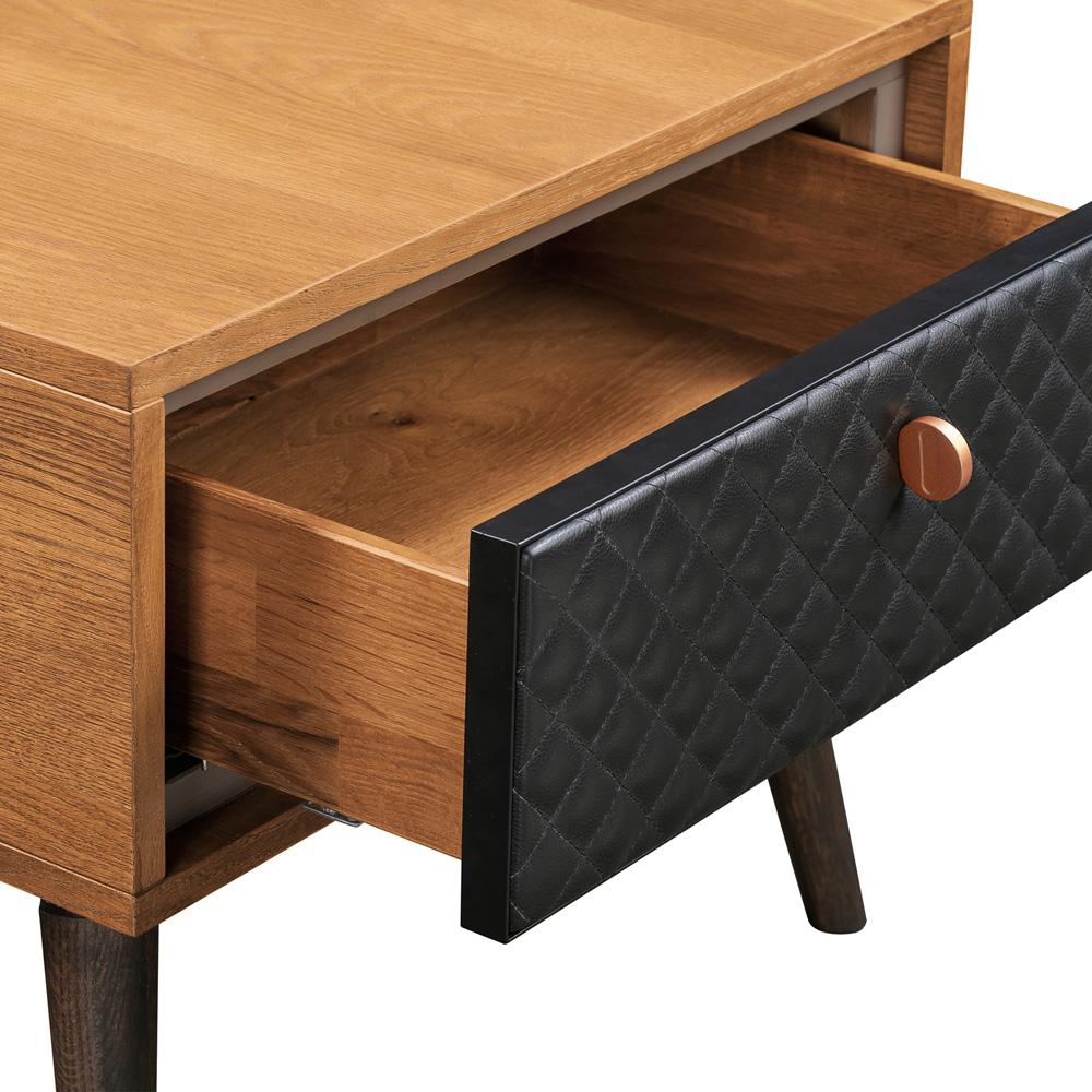 Armen Living - Coco Rustic Single Drawer Oak Wood and Faux Leather Nightstand - LCCOLABAL veiw 3