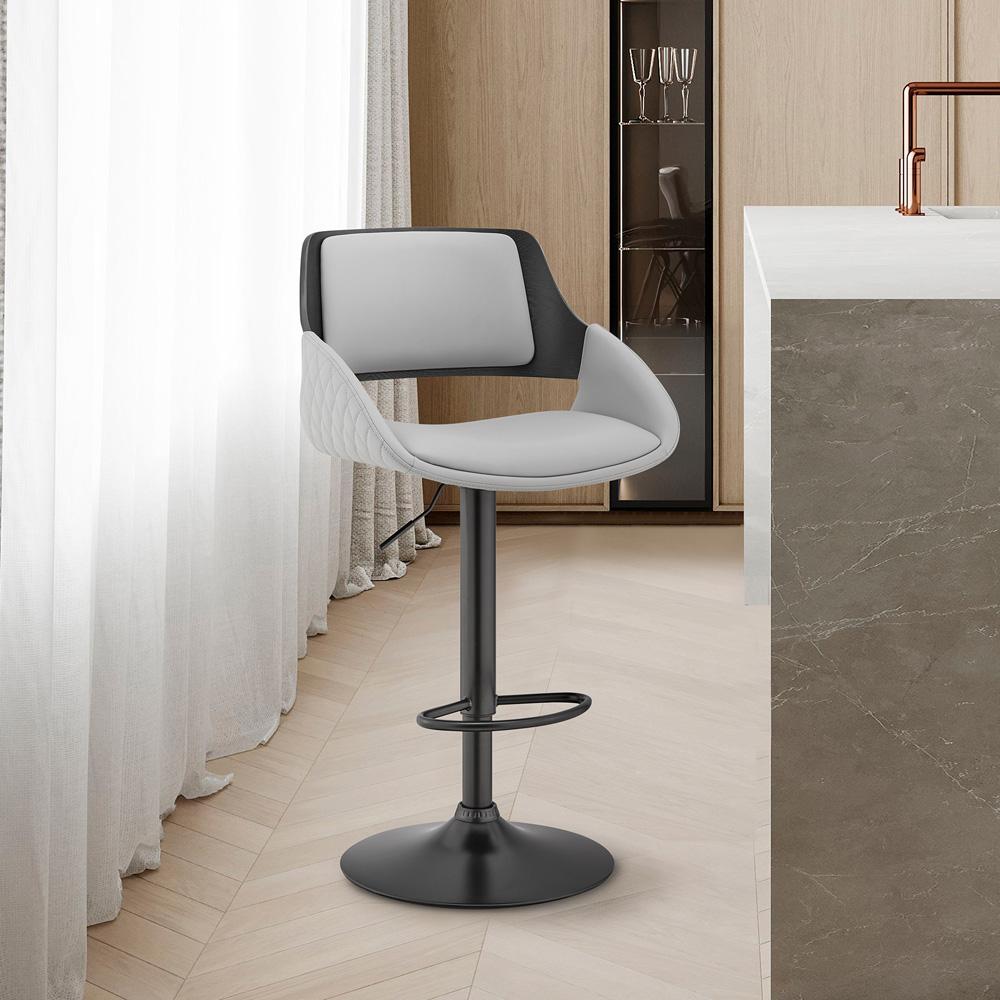 Armen Living  - Colby Adjustable Gray Faux Leather and Black Finish Bar Stool - LCCYBABLGR veiw 9