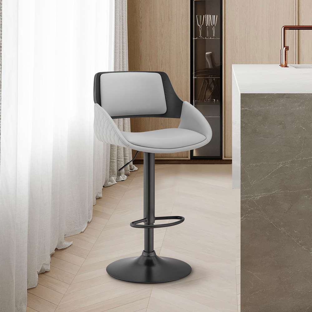 Armen Living  - Colby Adjustable Gray Faux Leather and Black Finish Bar Stool - LCCYBABLGR veiw 11