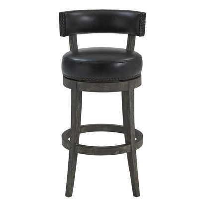 Armen Living - Corbin 26in Counter Height Swivel Onyx Faux Leather and American Grey Wood Bar Stool - LCCBBAGRON26 veiw 2