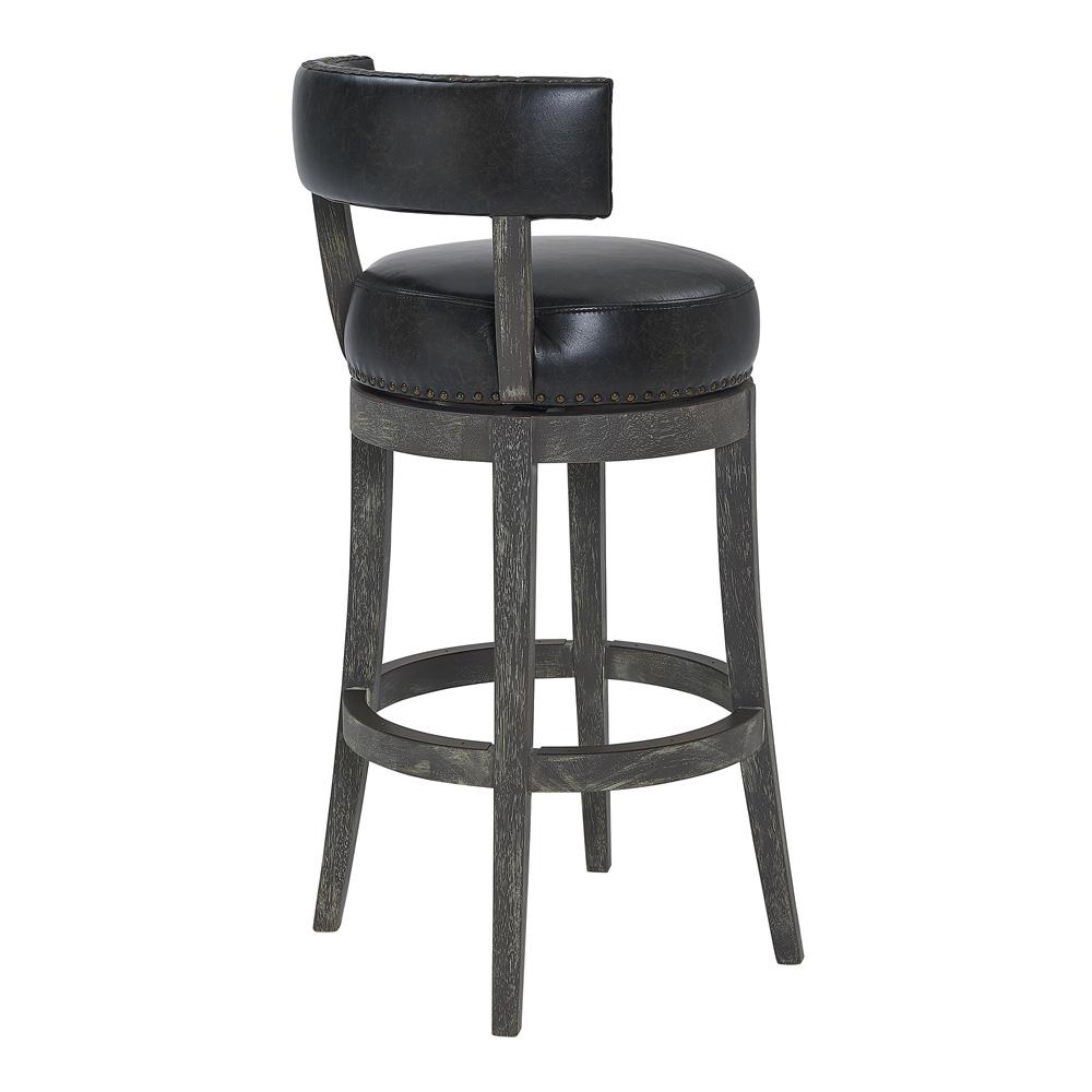 Armen Living - Corbin 26in Counter Height Swivel Onyx Faux Leather and American Grey Wood Bar Stool - LCCBBAGRON26 veiw 3
