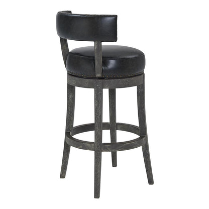 Armen Living - Corbin 26in Counter Height Swivel Onyx Faux Leather and American Grey Wood Bar Stool - LCCBBAGRON26 veiw 3