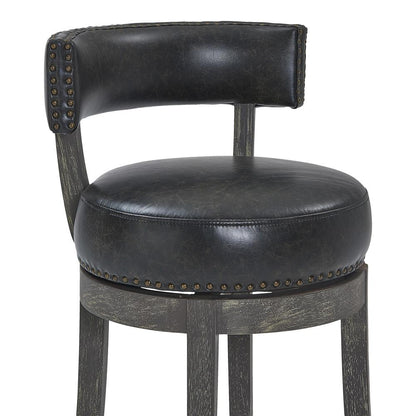 Armen Living - Corbin 26in Counter Height Swivel Onyx Faux Leather and American Grey Wood Bar Stool - LCCBBAGRON26 veiw 4