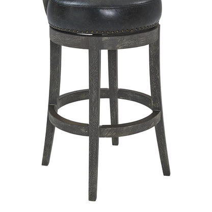 Armen Living - Corbin 26in Counter Height Swivel Onyx Faux Leather and American Grey Wood Bar Stool - LCCBBAGRON26 veiw 6