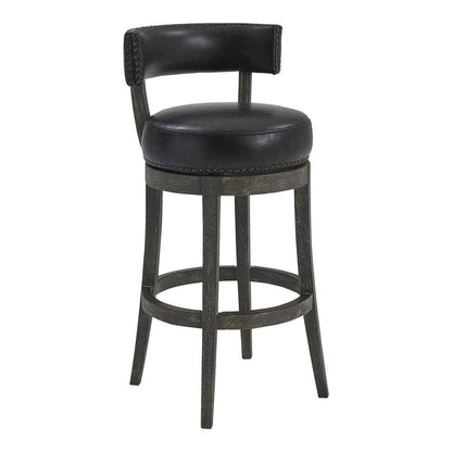 Armen Living - Corbin 30in Bar Height Swivel Onyx Faux Leather and American Grey Wood Bar Stool - LCCBBAGRON30 veiw 1