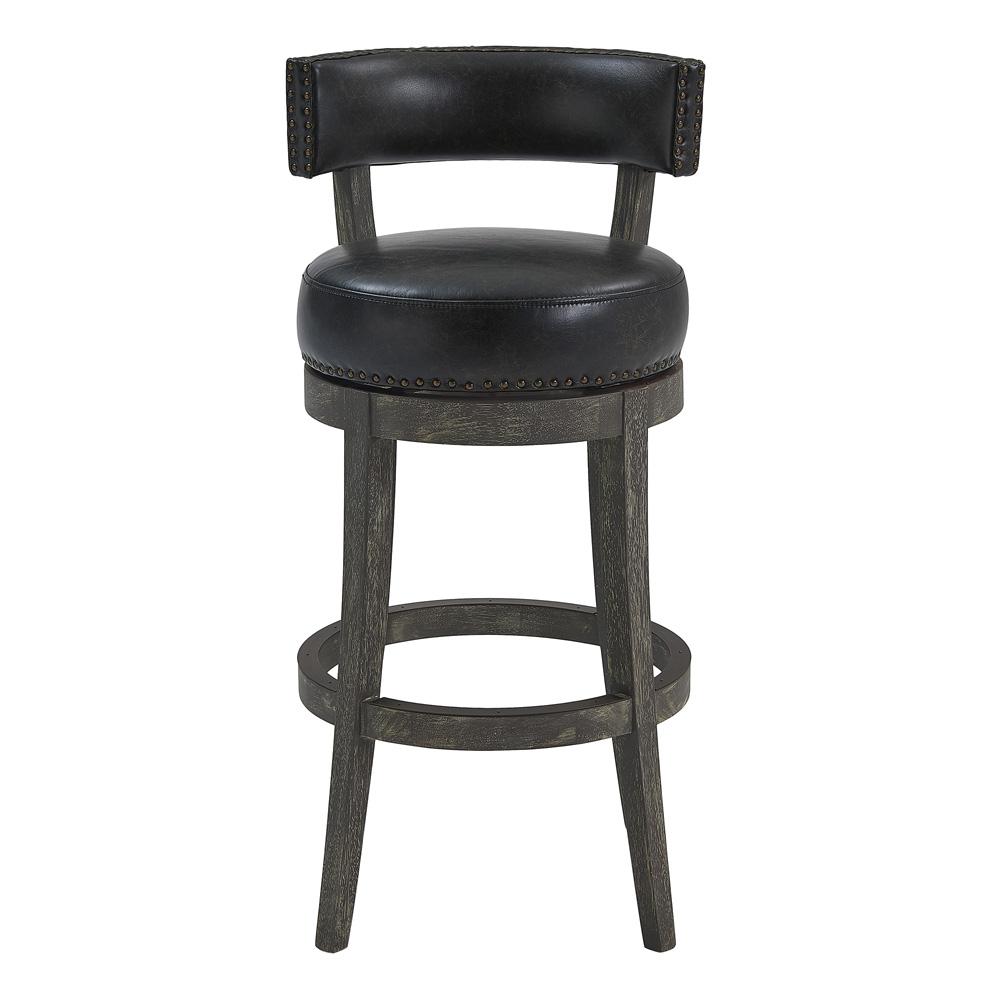 Armen Living - Corbin 30in Bar Height Swivel Onyx Faux Leather and American Grey Wood Bar Stool - LCCBBAGRON30 veiw 2