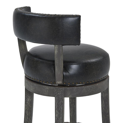 Armen Living - Corbin 30in Bar Height Swivel Onyx Faux Leather and American Grey Wood Bar Stool - LCCBBAGRON30 veiw 5