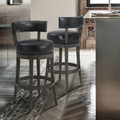 Armen Living - Corbin 30in Bar Height Swivel Onyx Faux Leather and American Grey Wood Bar Stool - LCCBBAGRON30 veiw 8