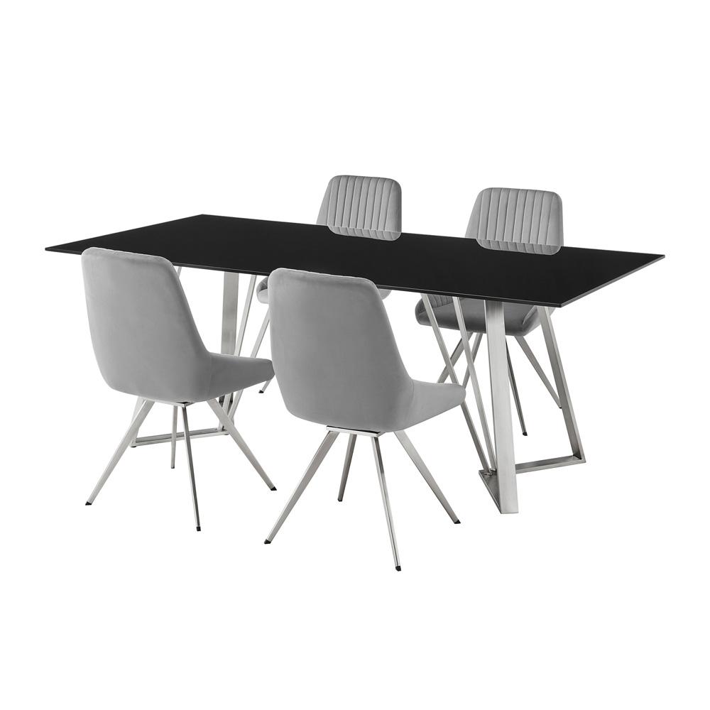 Armen Living - Cressida and Skye Gray Fabric 5 Piece Rectangular Dining Set - SETCSDI5SKGR veiw 1