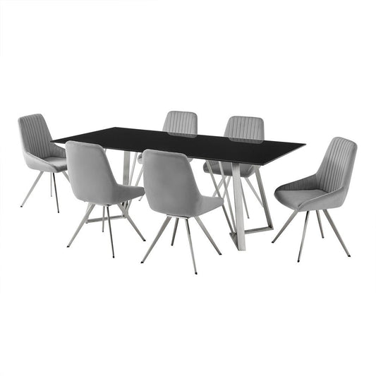 Armen Living - Cressida and Skye Gray Fabric7 Piece Rectangular Dining Set - SETCSDI7SKGR veiw 1