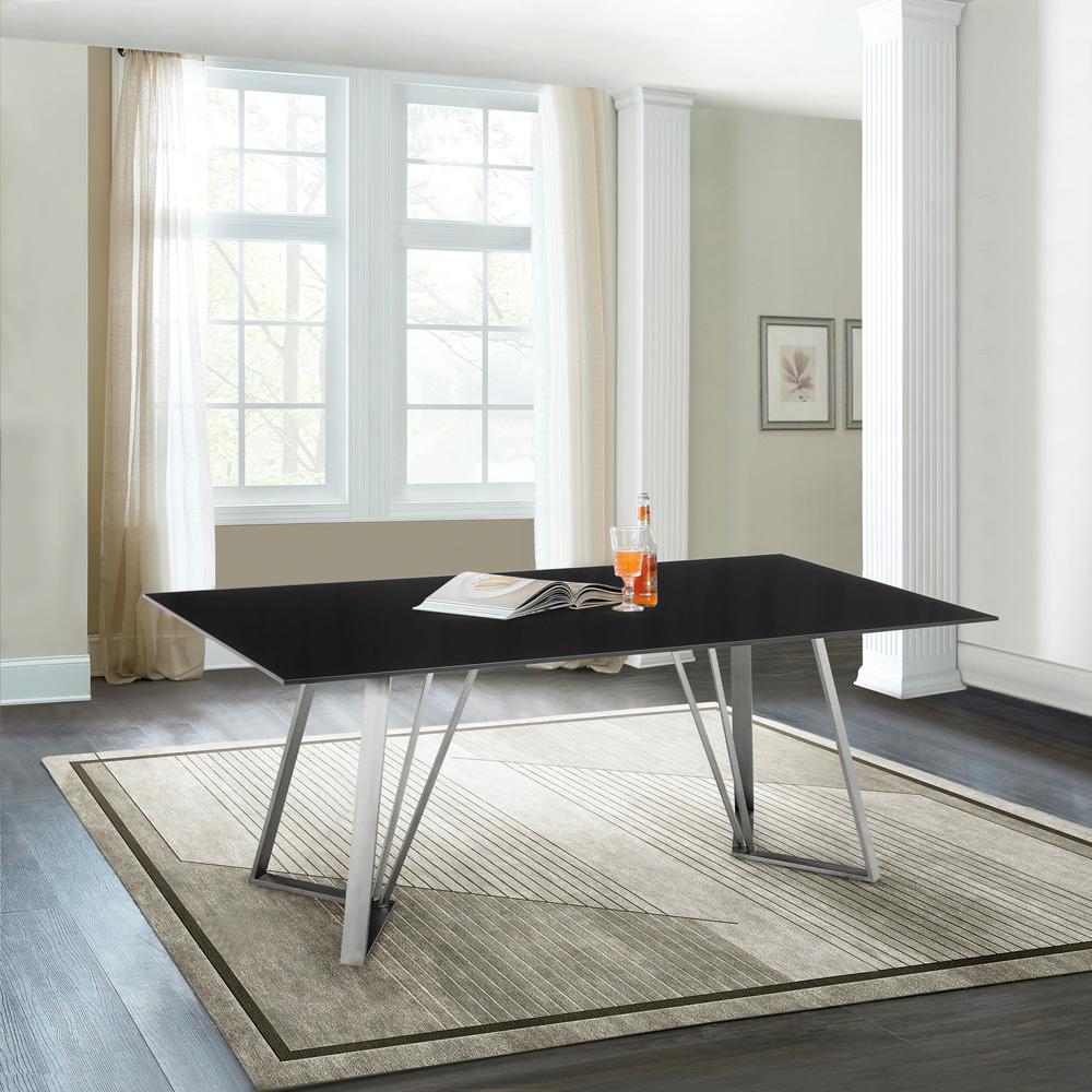 Armen Living Cressida Glass and Stainless Steel Rectangular Dining Room Table - Thumbnail 2